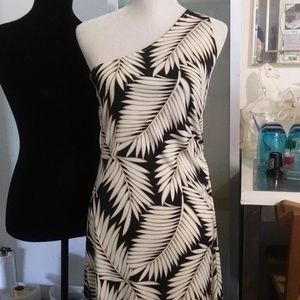 Leaf Print One Shoulder Dress
